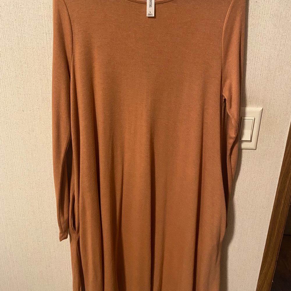Zenana Outfitters Warm Brown Long Sleeve Dress